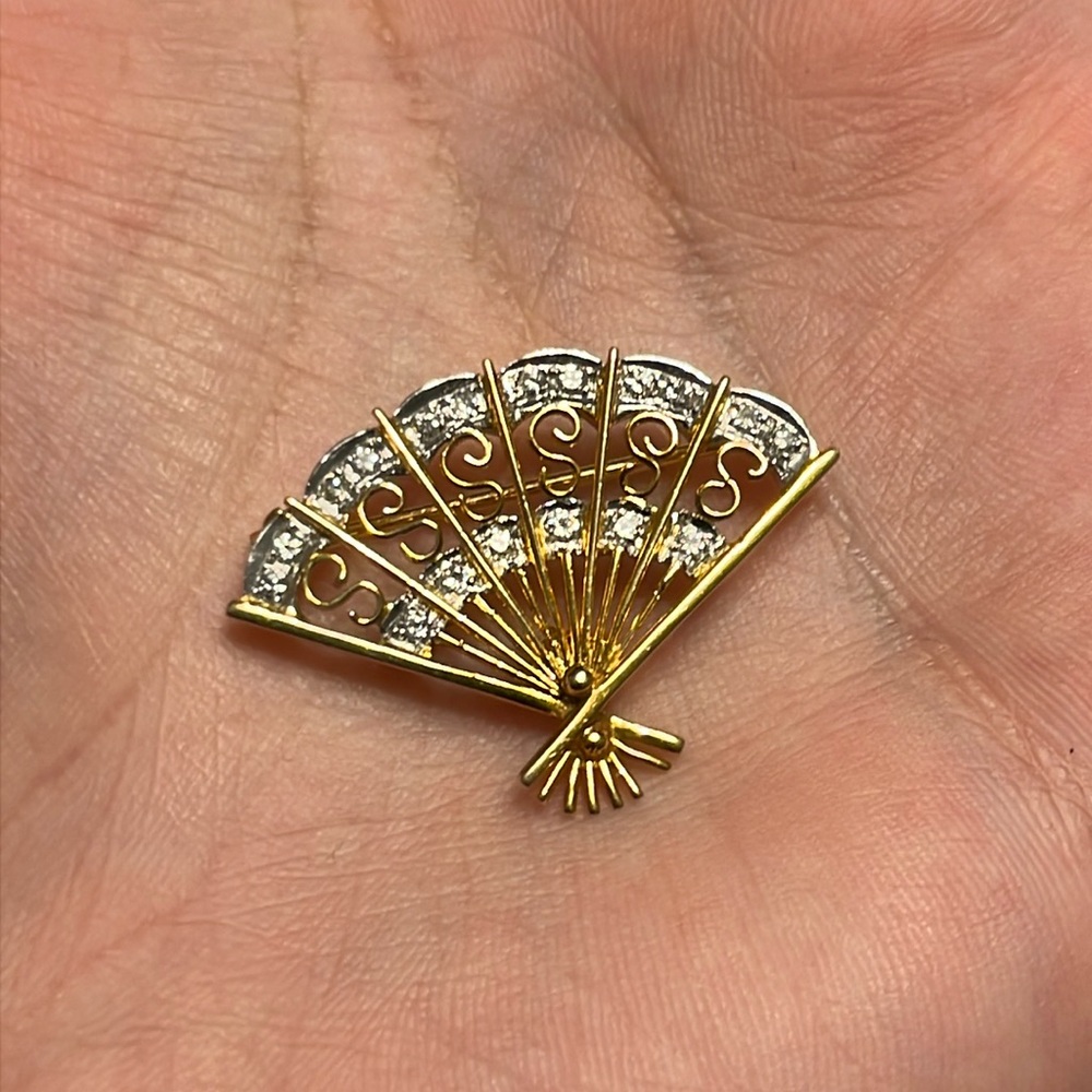 14k unisex vintage Victorian floral diamond fan brooch pin - Picture 5 of 6